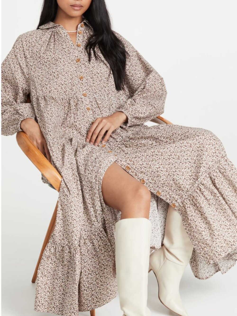 Bytimo Maxi Tiered Cotton Floral Dress Billowy Boho Cowgirl Western Size S